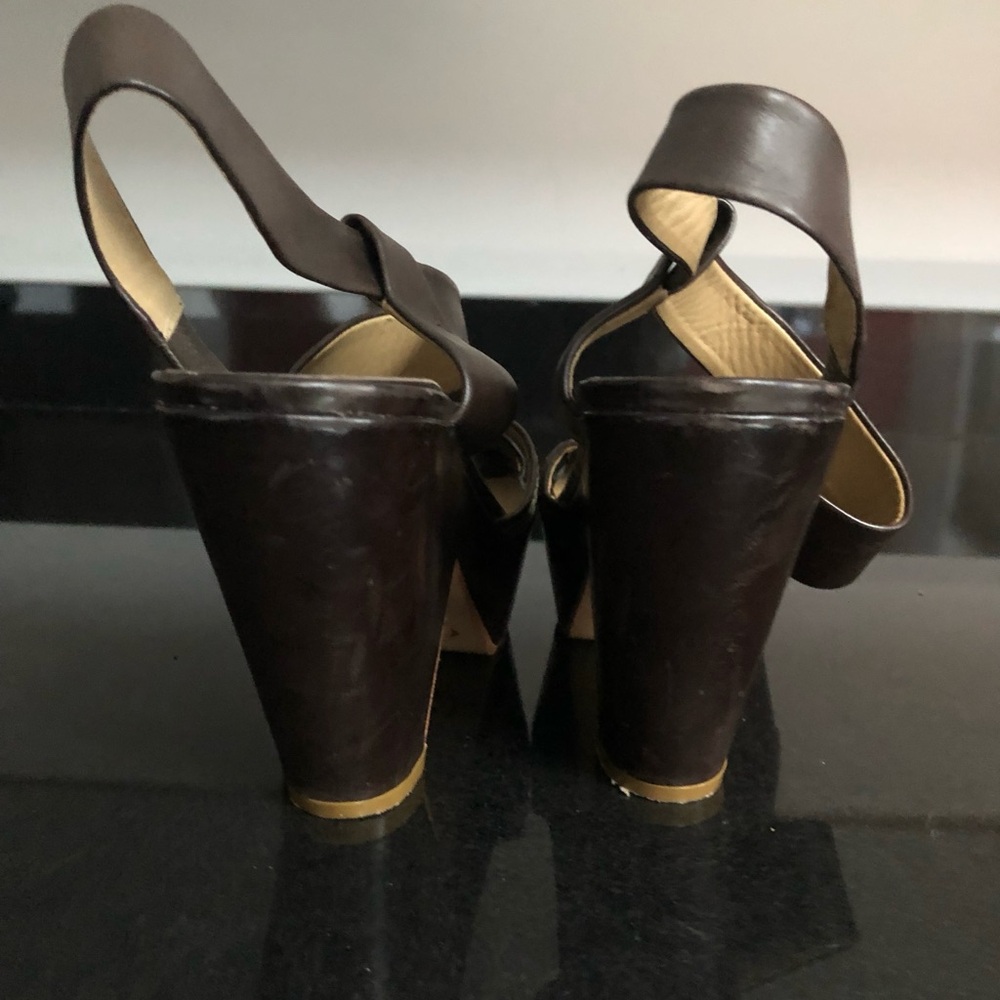 Chloé Brown Leather Platform Wedge Sandals 38.5 Made Italy Designer Heels - Picture 6 of 9